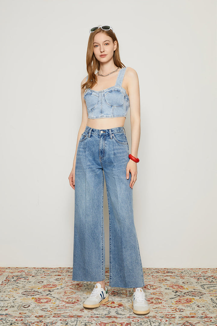 CHILL Pleat Straight Ankle Jeans