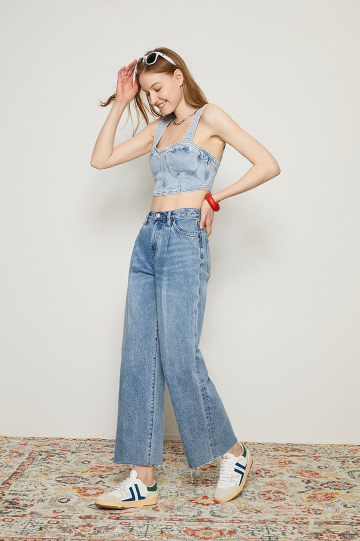 CHILL Pleat Straight Ankle Jeans