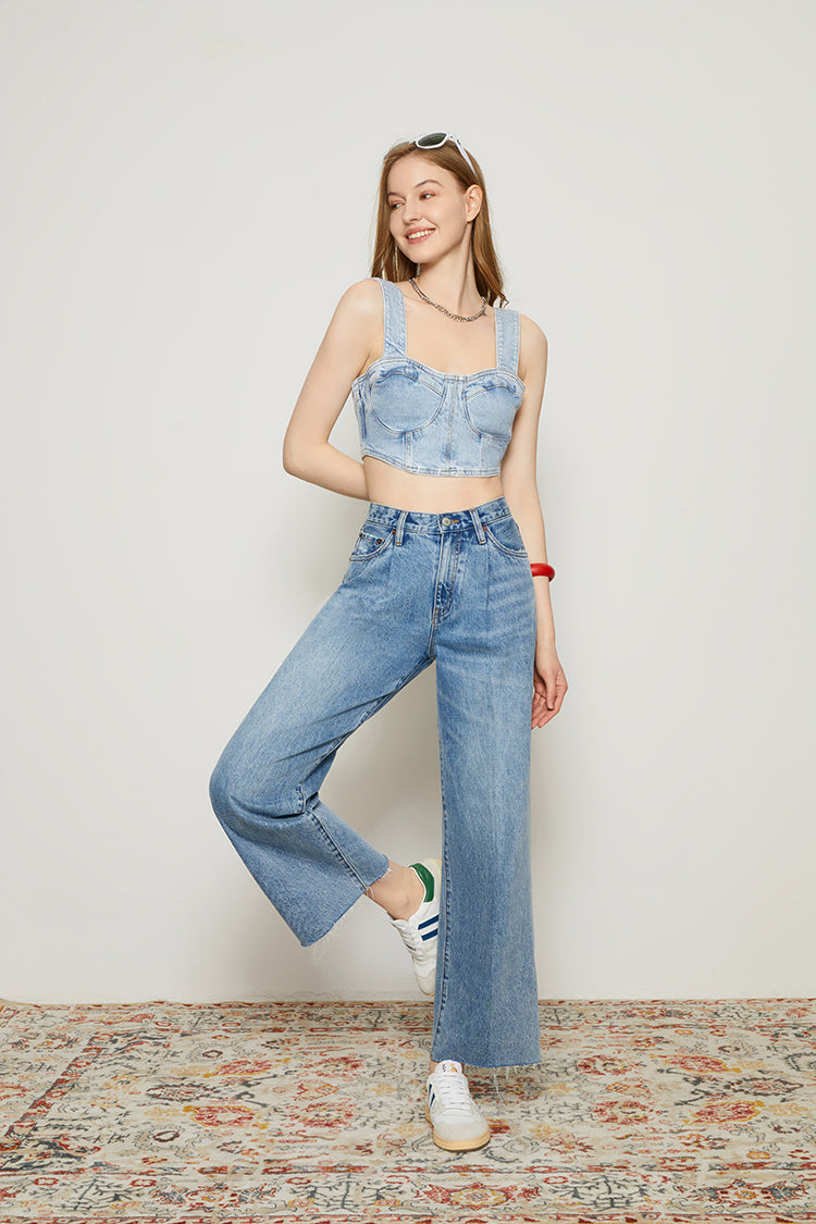CHILL Pleat Straight Ankle Jeans