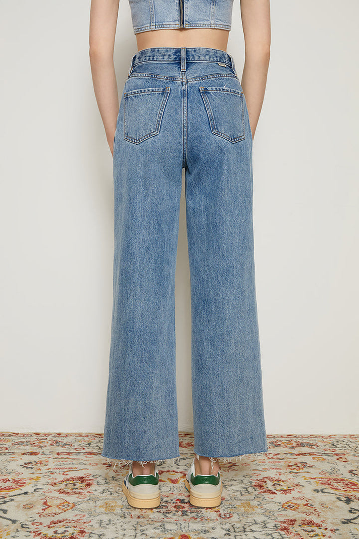 CHILL Pleat Straight Ankle Jeans
