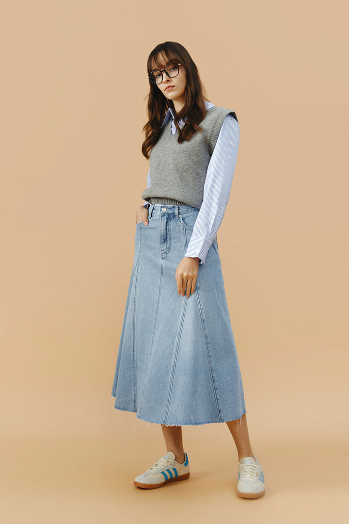 Monica Swing Denim Midi Skirt