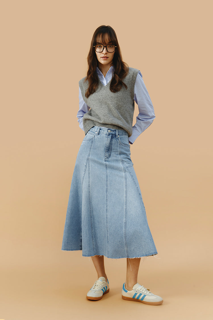 Monica Swing Denim Midi Skirt