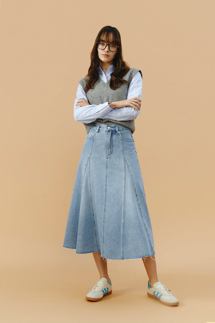 Monica Swing Denim Midi Skirt