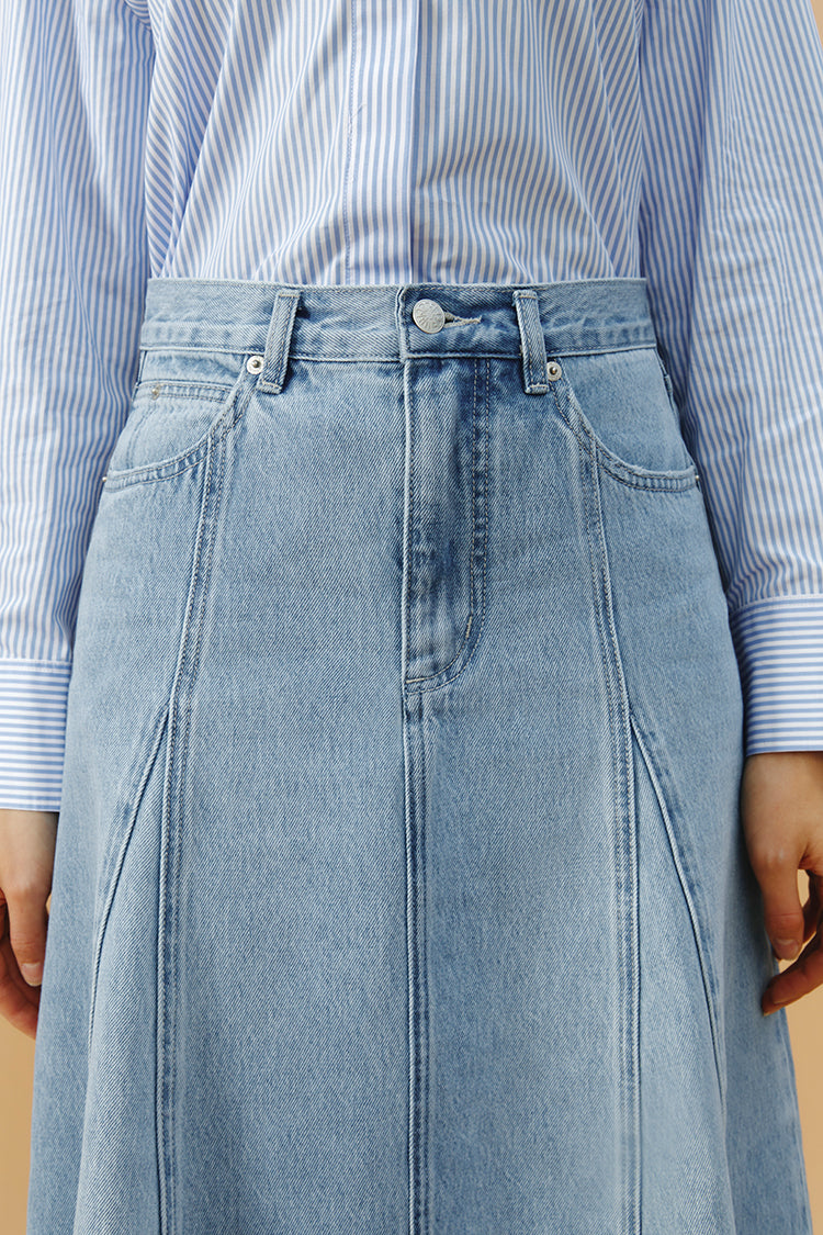 Monica Swing Denim Midi Skirt
