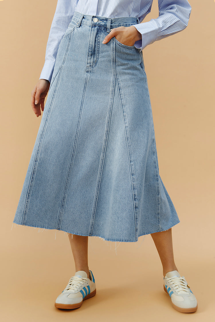 Monica Swing Denim Midi Skirt