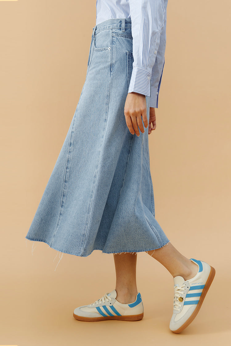 Monica Swing Denim Midi Skirt