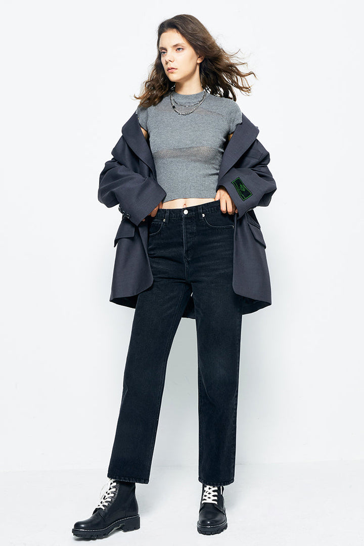 Manhattan High Rise Straight Ankle Jeans